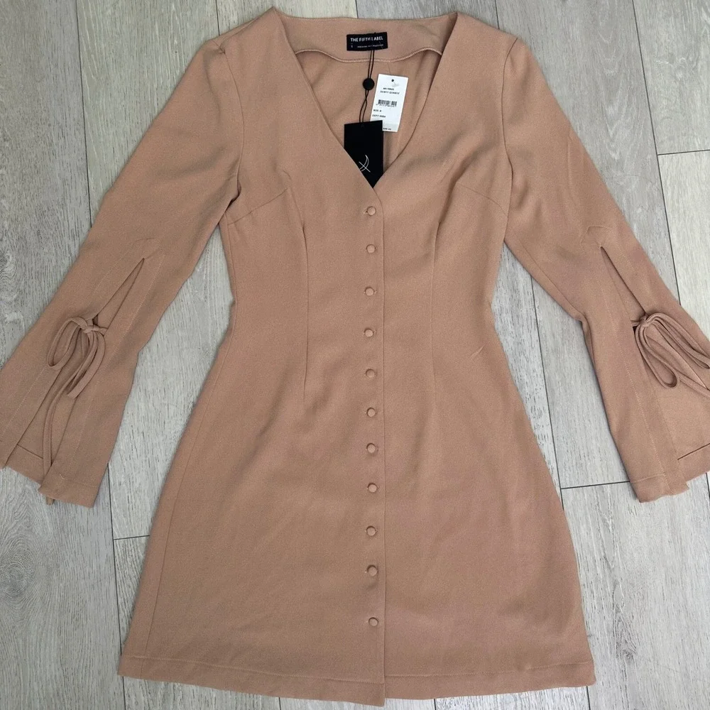 The Fifth Label beige Jeanne mini dress bell long sleeve button down‎ size small